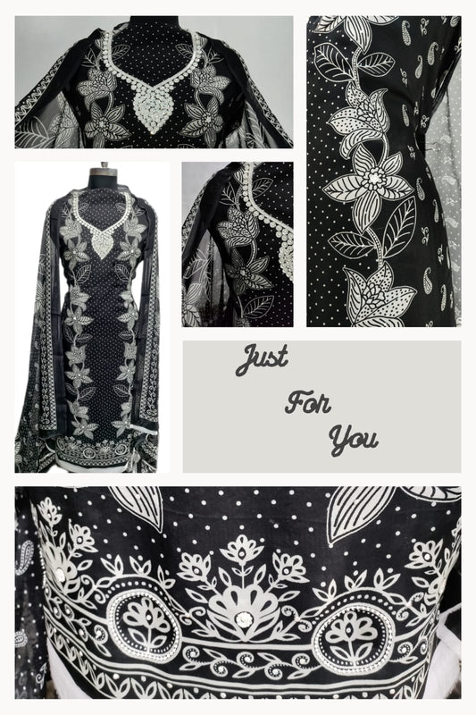 Unstitched Elevate Stylish Handwork Embroidery Printed Suit Set For Women