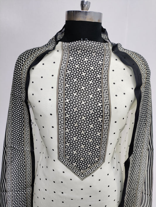 Unstitched Embroidery Chinon Digital Printed Suit Set For Women