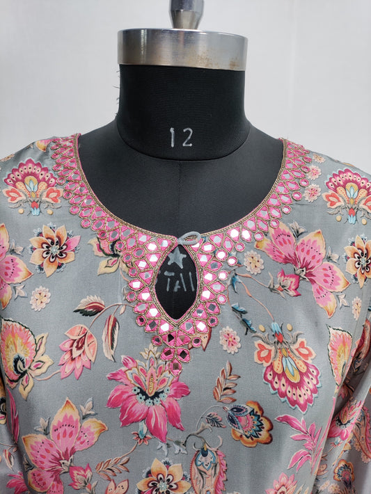 Elegant Silk Printed Handwork Cord Set For Women