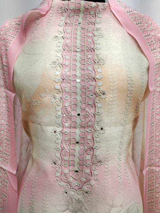 Unstitched Organza With Muslin Plain Digital Printed Suit Set For Women