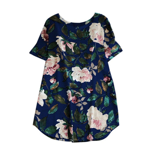 Women Lady Floral Print Mini Dress - Blue / L - Shopaholics