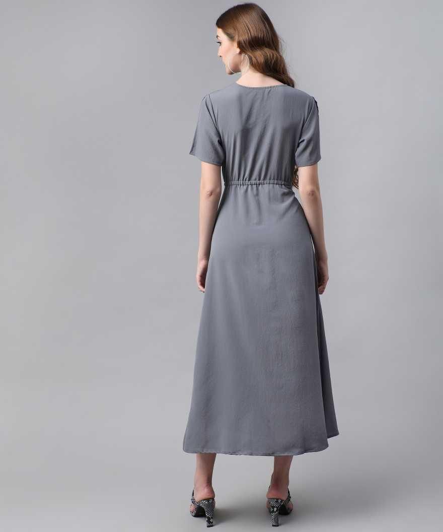 Darzi Women's Crepe Solid Drop waist Dress - Shopaholics