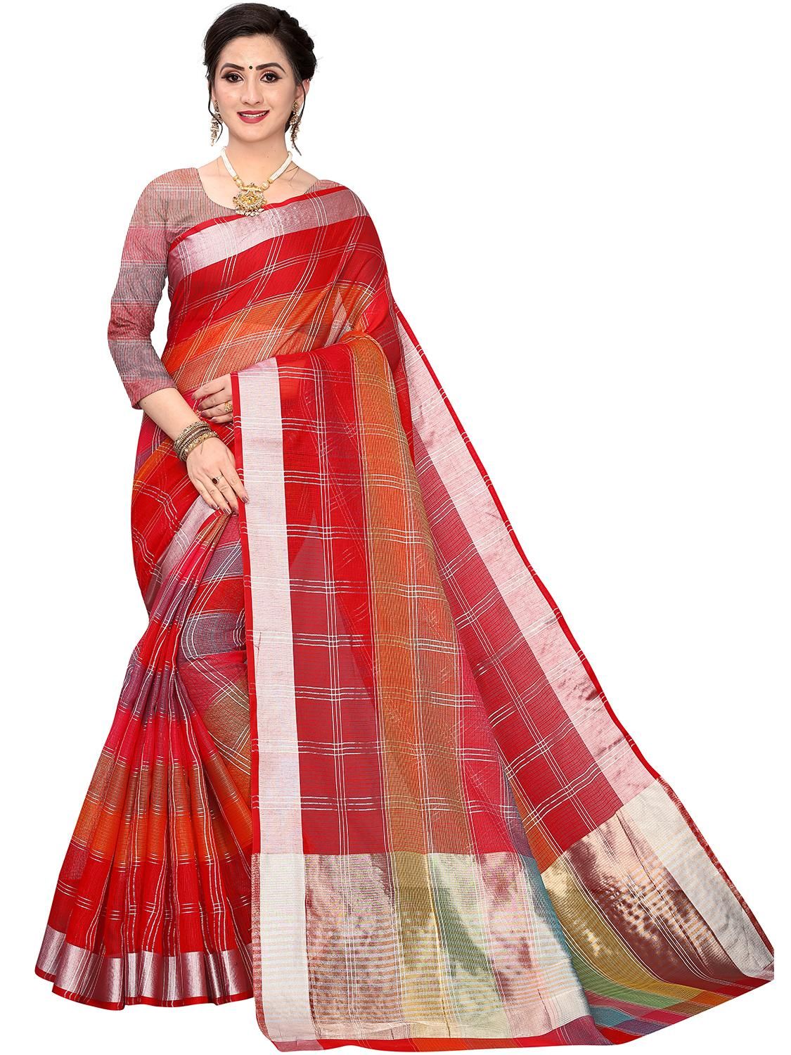 Stunning Checks Print Cotton Silk Blend Saree - Shopaholics