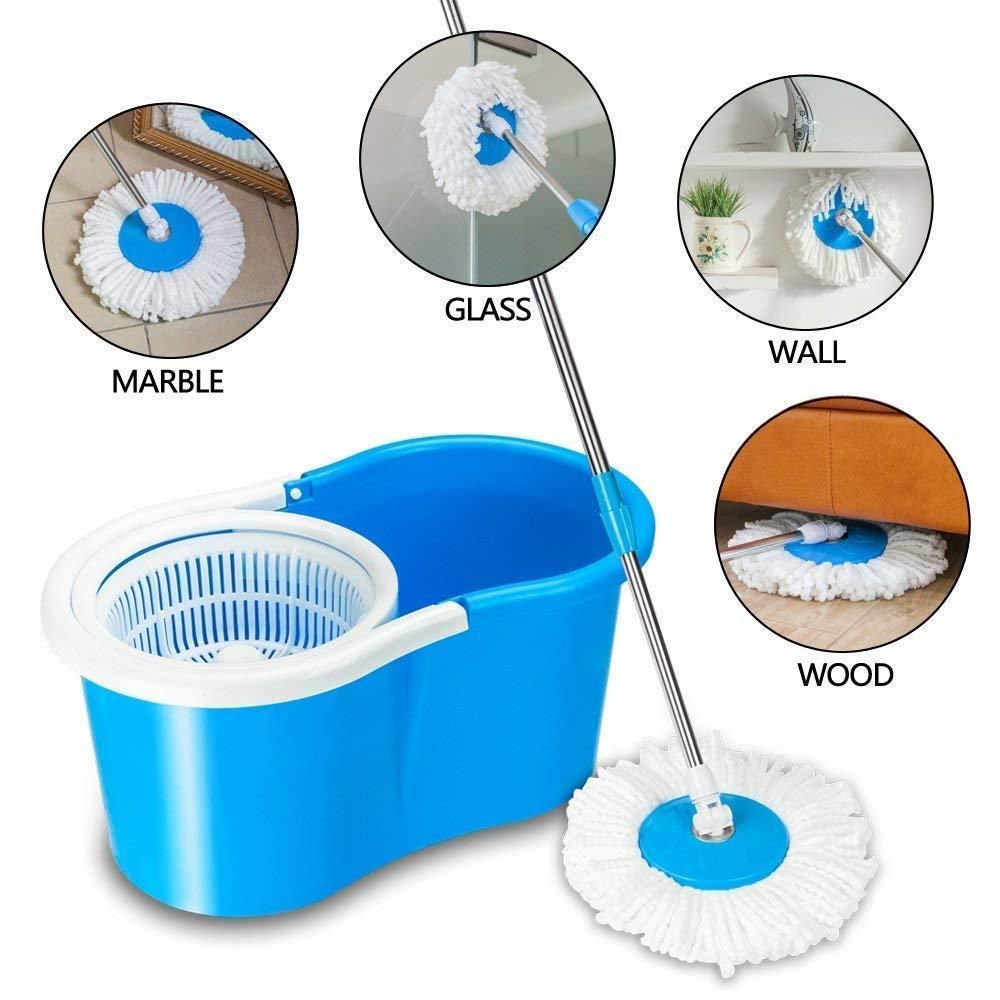 Mop - 360 Degree Spin Bucket Mop With 2 Microfiber Head - Shopaholics