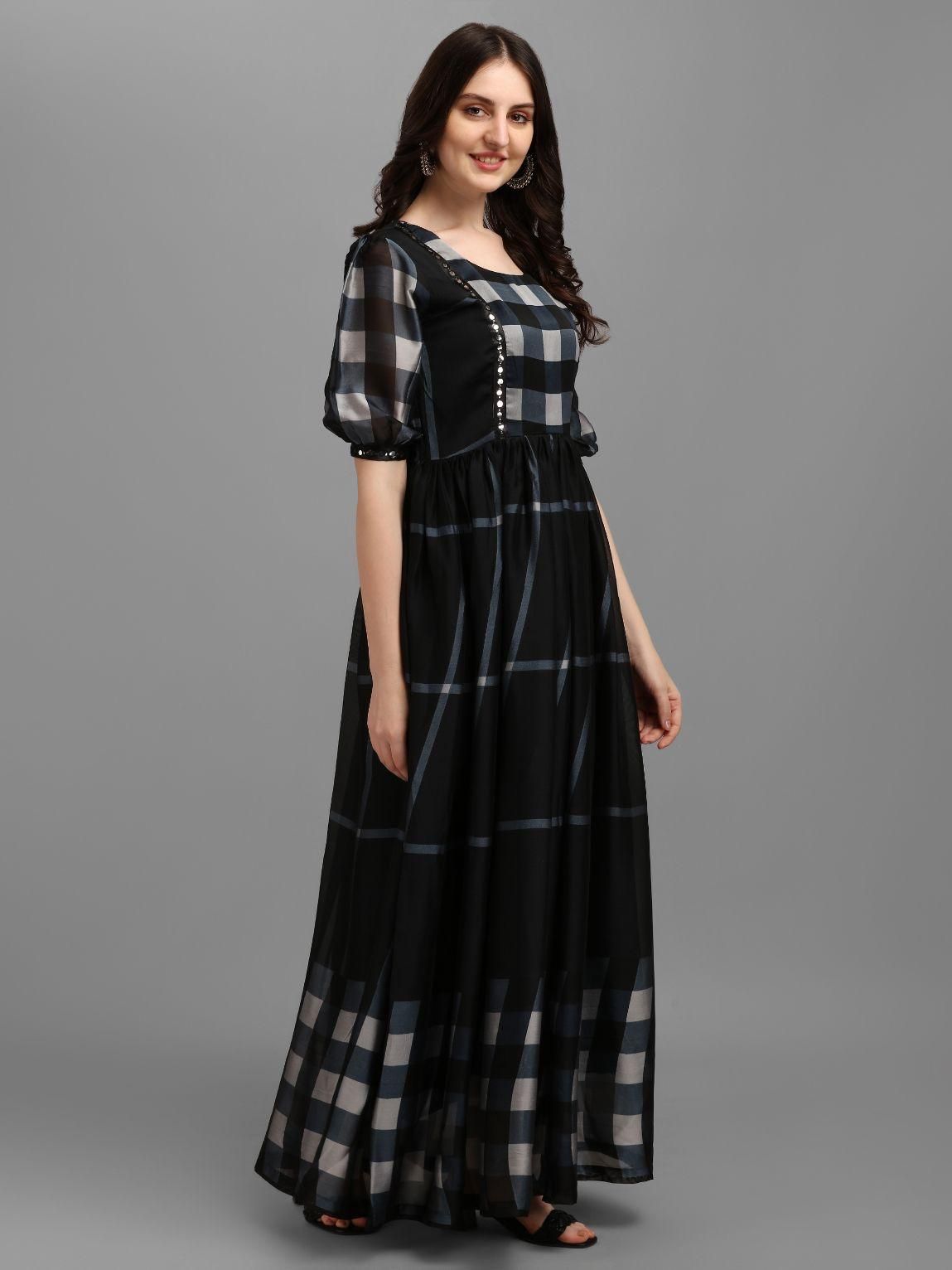 Women's Vichitra Silk Printed Flared Gown - Shopaholics