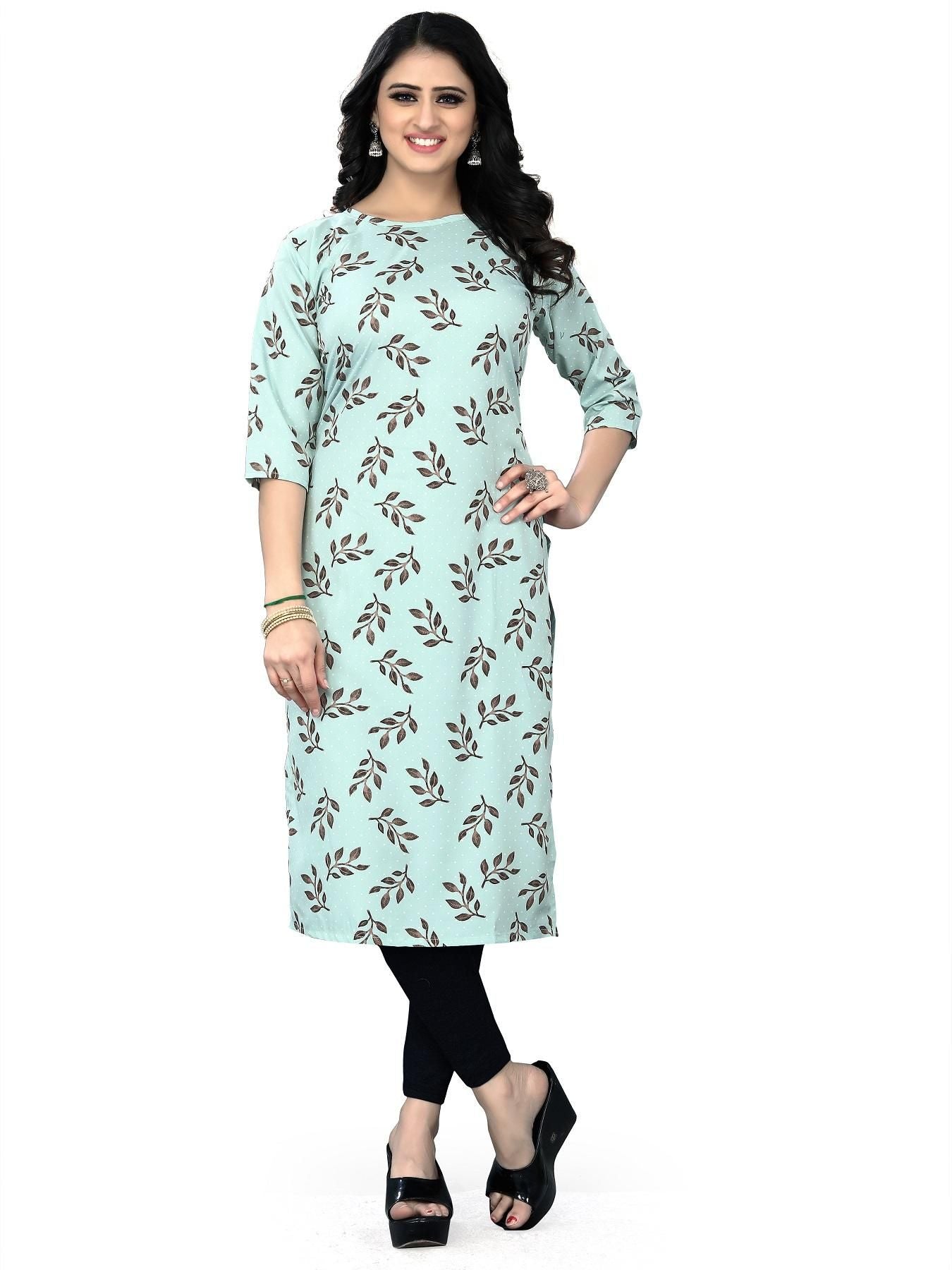 Special Crepe Printed Kurti For Women - S / Light Green - Shopaholics