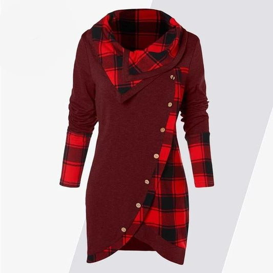 Women Casual Long Sleeve Asymmetrical Tops - Red Wine / M - Shopaholics