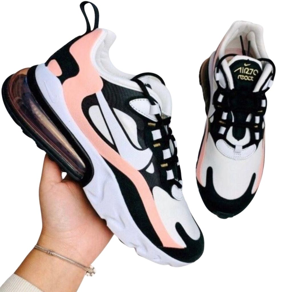 Air max 270 react womens running shoe outlet (black/pink)