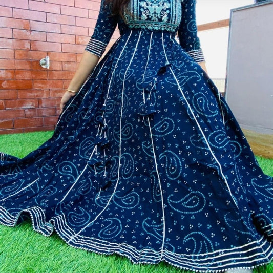 Bandhani Print With Samosa Gotta Kurti For Women - Blue / S - Shopaholics