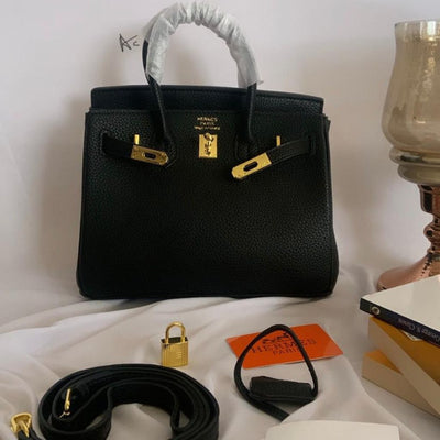 Birkin Leather Shoulder Handbag For Women - Black - Shopaholics
