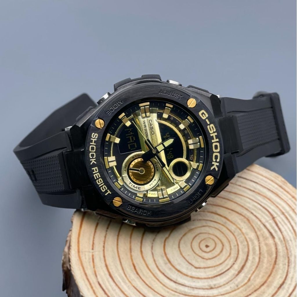 Black Gold GShock Resin Strap Wrist Watch For Men Shopaholics