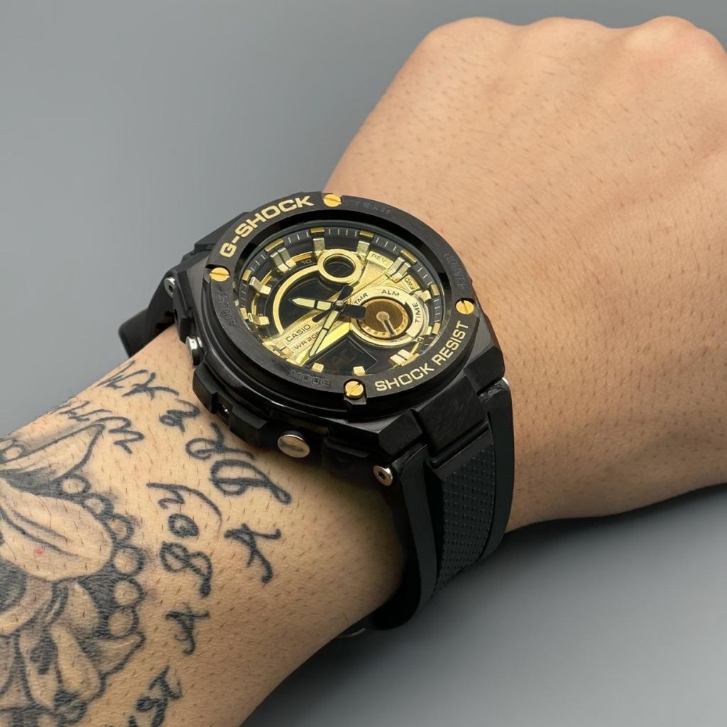 Black Gold GShock Resin Strap Wrist Watch For Men Shopaholics