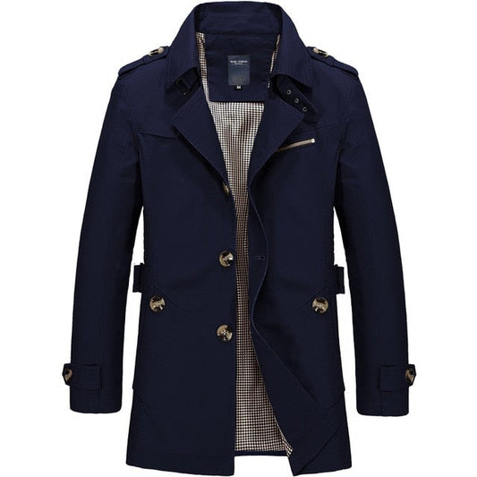Casual Long Section Trench Coat For Men - Navy Blue / 5XL - Shopaholics