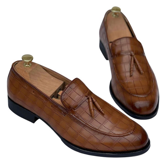 Croco Leather Loafers Shoes For Men - 6 / Brown - Shopaholics