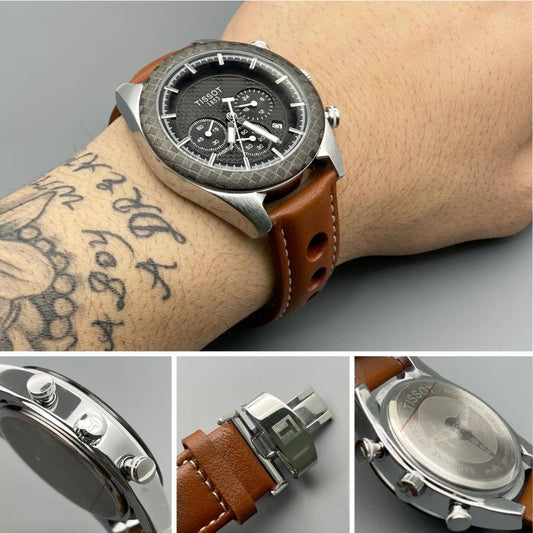 Designer Brown Leather Strap Wrist Watch For Men - Shopaholics