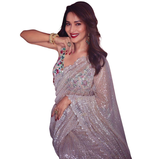 Designer Georgette Sequence Saree With Blouse For Women - Shopaholics