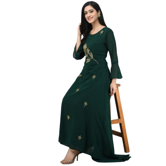 Designer Georgette With Stylish Sleeves Gown For Women - Green / L-40 - Shopaholics