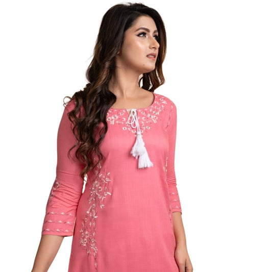 Embroidered Kurti With Printed Plazzo & Dupatta For Women - Shopaholics