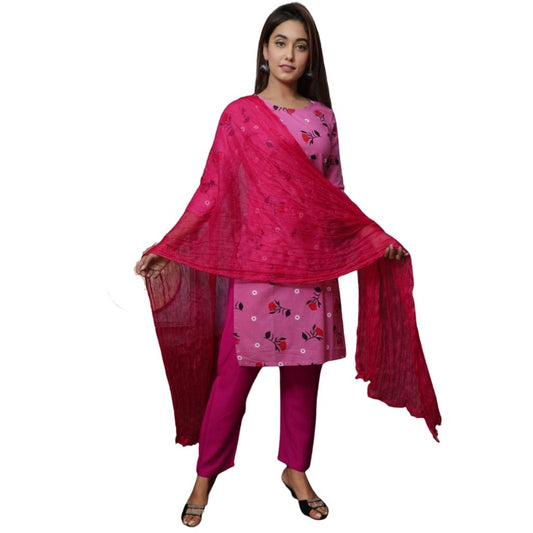 Flower Printed Kurti And Paint For Women - M / Pink - Shopaholics
