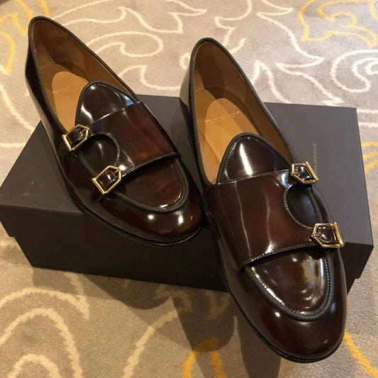 Formal Monk Faux Leather Loafers Shoes For Men - 6 / Tan - Shopaholics