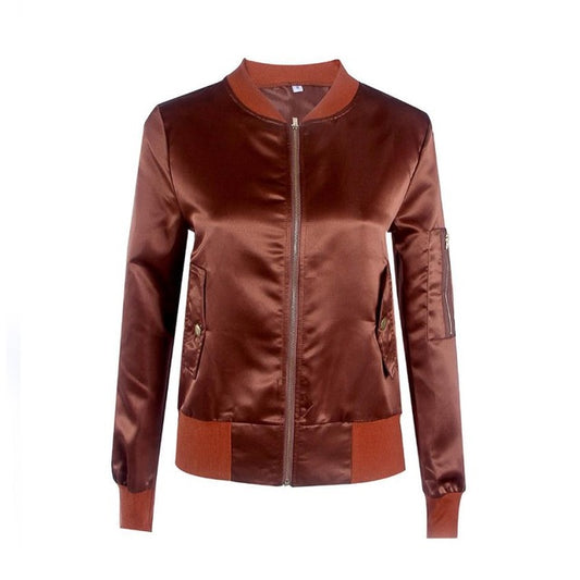 Casual Slim Bomber Jacket for Women - Maroon / L - Shopaholics