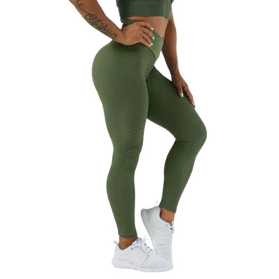 Green Bubble Lifting High Waisted Leggings For Women - M / Green - Shopaholics