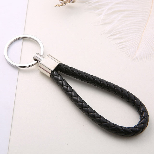 Woven hot sale leather keychain