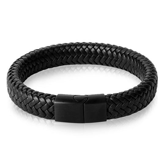 Unisex Braided Leather Charm Bracelet - Black A1 / 16.5cm - Shopaholics