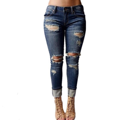 Women Slim High Waist Jeans - Blue / S - Shopaholics