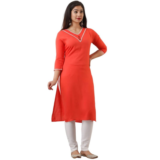Orange Embroidered Plain Kurti For Women - M / Orange - Shopaholics