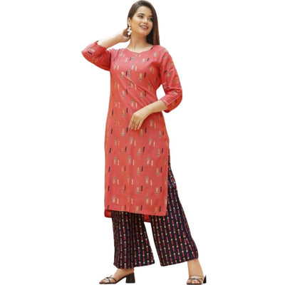 Printed Rayon Kurti With Palazzo For Women - Red / L - Shopaholics