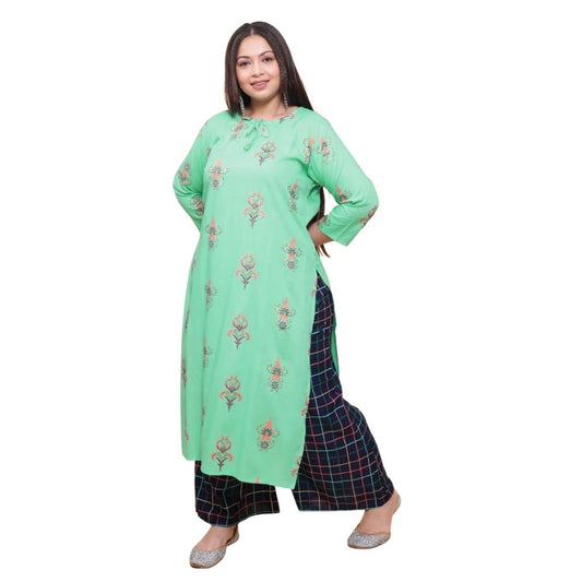 Printed Rayon Kurti With Palazzo For Women - XXXL-46 / Green-Blue - Shopaholics