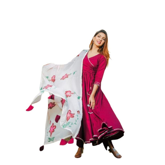 Rayon Kurti And Pant With Malmal Dupatta For Women - M-38 / Red-White - Shopaholics