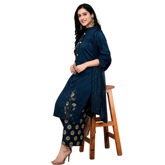 Soft Silk Kurti With Pant And Dupatta For Women - L / Blue - Shopaholics
