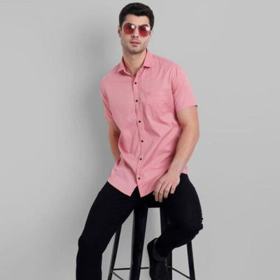 Solid Slim Fit Half Sleeve Shirt For Men - M / Pink - Shopaholics