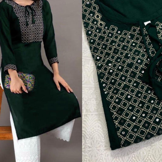Stitched Rayon Kurti With Cotton Plazo For Women - M-38 / Green - Shopaholics