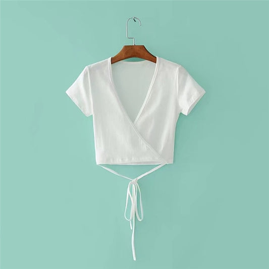 Summer V-Neck Knitted Top For Women - White / One Size - Shopaholics