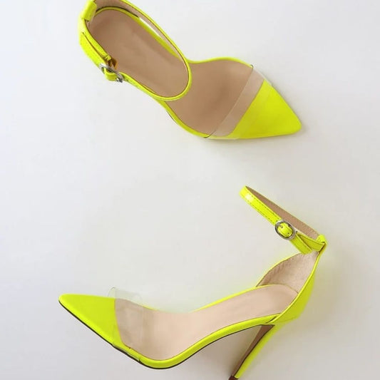 Transparent Strap Neon Heels Sandals For Women - Shopaholics