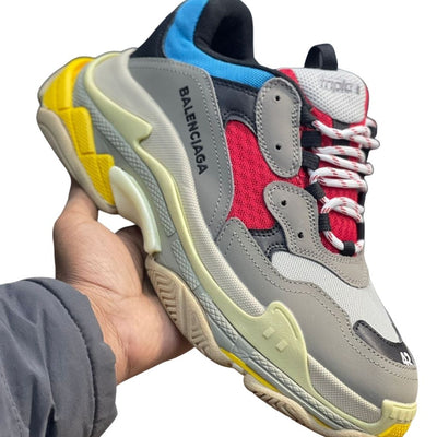 Triple S Leather Sneakers Running Shoes For Men - 41 / Grey-Red-Blue - Shopaholics