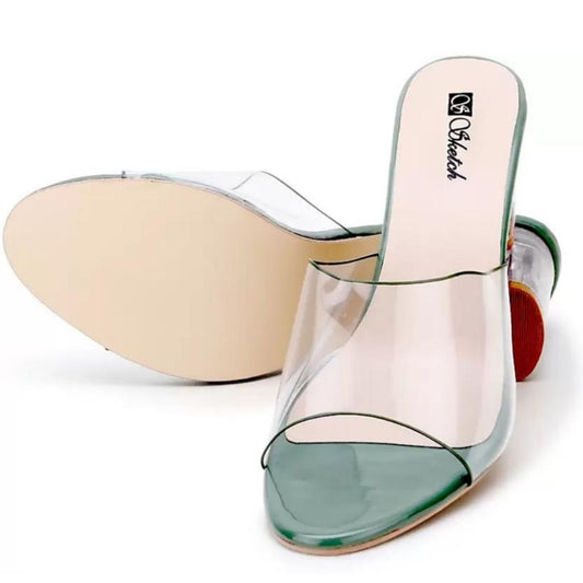 White Colour Block Heels Sandals For Women - Shopaholics