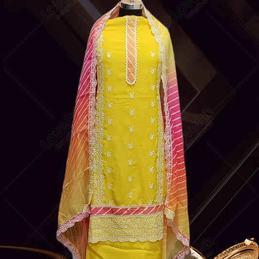 Unstitched Embroidery And Handwork Suit Set For Women
