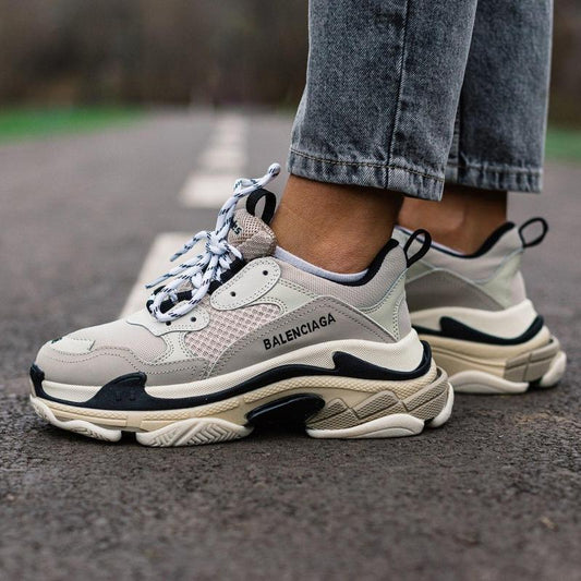 Beige Grey X Triple S Sneakers Shoes For Women