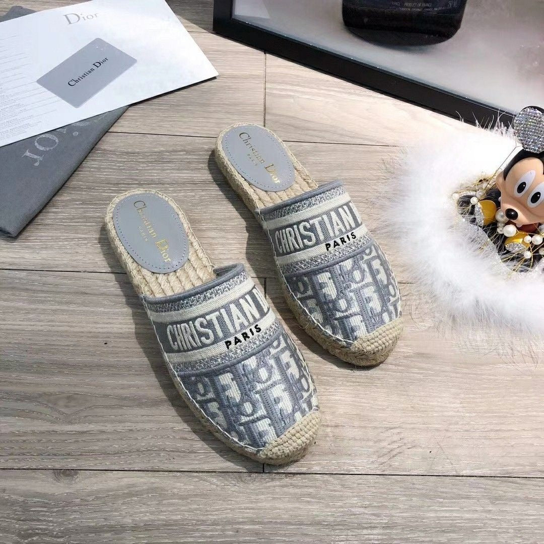 Stripe Cotton Flat Mule Flip Flops For Women