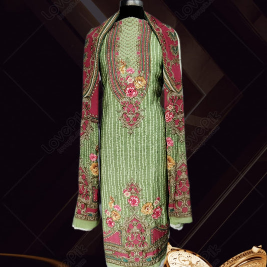 Unstitched Designer Embroidery And Handwork Suit Set For Women