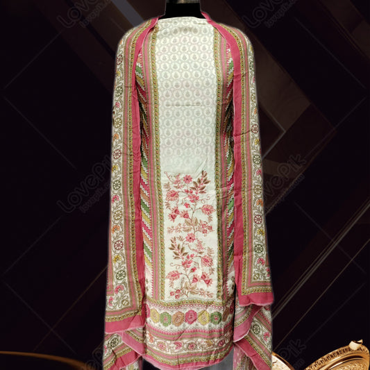 Unstitched Organza Embroidery And Handwork Suit Set For Women