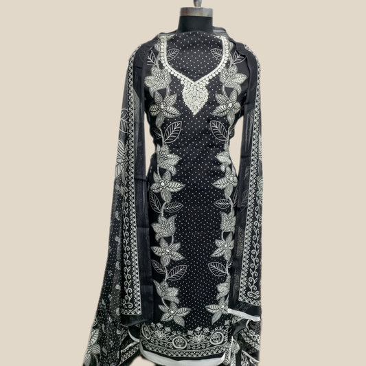 Unstitched Elevate Stylish Handwork Embroidery Printed Suit Set For Women