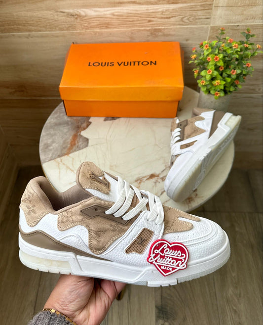 White Brown Trainer Sneakers Shoes For Men