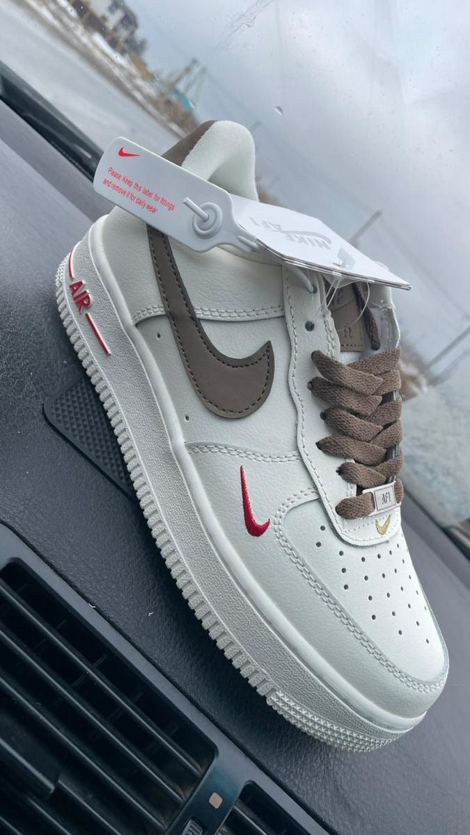 Unisex White Brown Airforce Leather Sneakers Shoes