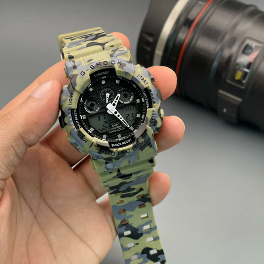 Green Army Chronograph G-Shock Rubber Strap Wrist Watch For Men