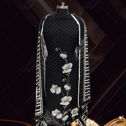 Unstitched Elegant Flower Printed Suit Set For Women